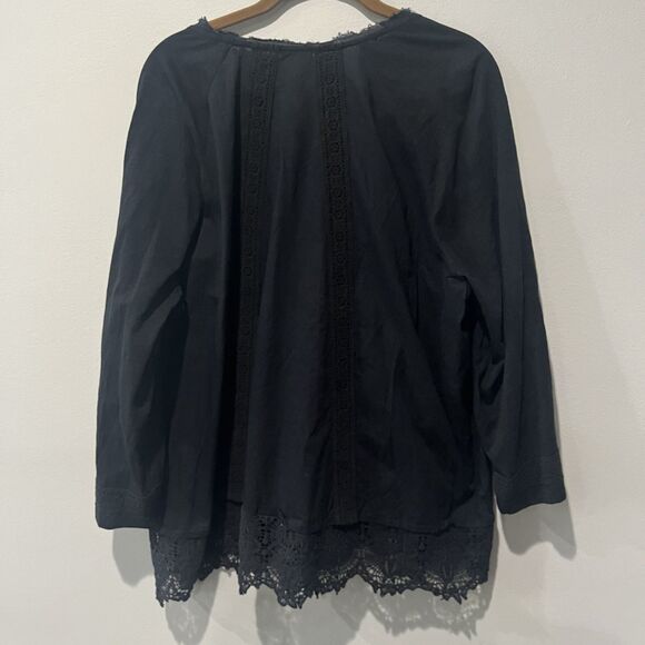 Logo Lavish Lori Goldstein Blouse Women’s XL Black Embroidered Boho Whimsigoth - Picture 2 of 7